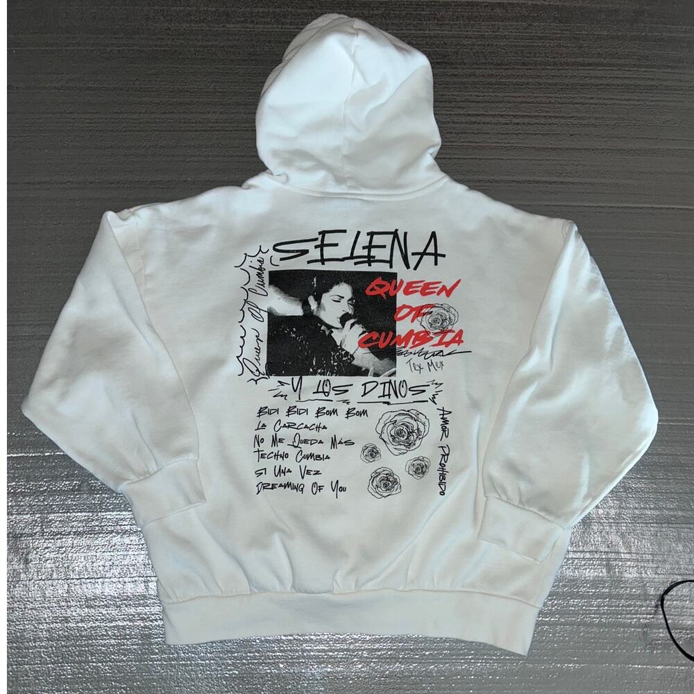 Selena Quintanilla White Hoodie Queen of Cumbia Graphic Pullover Women's XL - Picture 4 of 10